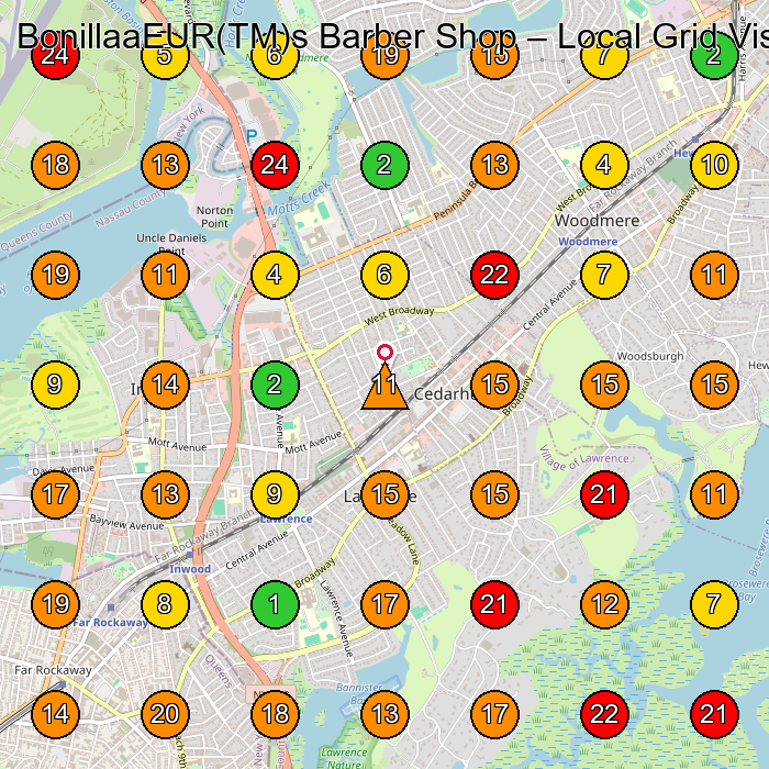 BonillaaEUR(TM)s Barber Shop Barber Shop GeoGrid ranking map for Inwood NY